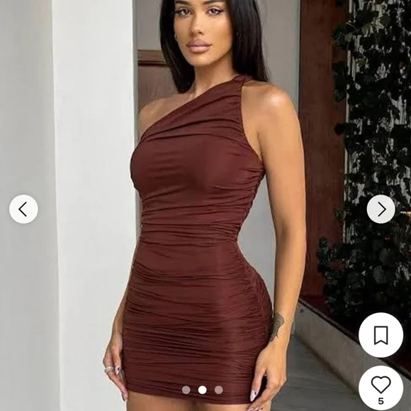 NWT Tiger Mist Chocolate Brown One-Shoulder Pia Dress Small/US 4 Chic - Picture 2 of 11